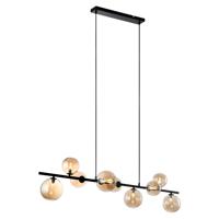 Freelight Hanglamp Calcio Zwart - Amber Glas 9Lichts 125cm - thumbnail