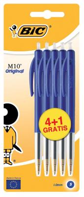 Bic balpen M10 Clic schrijfbreedte 0,4 mm, medium punt, blauw, blister 4 + 1 gratis Bic balpen M10 Clic schrijfbreedte 0,4 mm, medium punt, blauw, blister 4 + 1 gratis