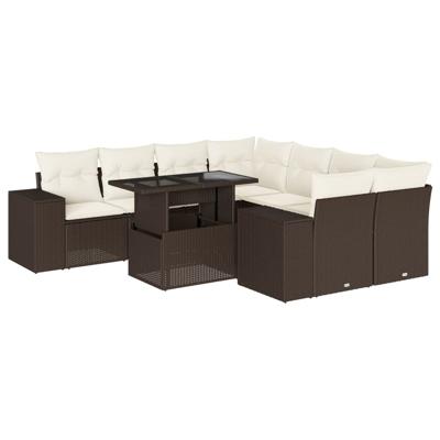 9-delige Loungeset met kussens poly rattan bruin