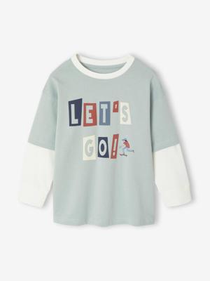 T-shirt met gelaagd effect en flockprint voor jongens blauwgroen T-shirt met gelaagd effect en flockprint voor jongens blauwgroen