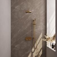 Brauer Gold Carving Thermostatische Regendoucheset Inbouw - Hoofddouche 20 cm - Gebogen Wandarm - Met Drukknoppen - Handdouche Staaf - Doucheslang - Geintegreerde Glijstang - Geborsteld Goud - thumbnail