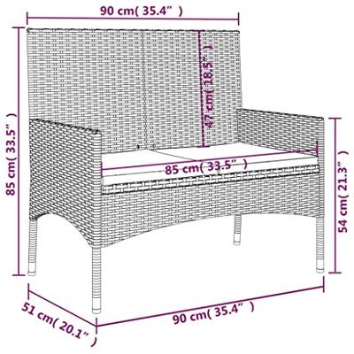 Tuinbank 2-zits met kussens poly rattan zwart