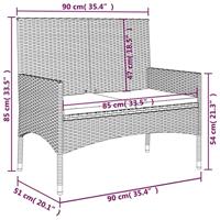 Tuinbank 2-zits met kussens poly rattan zwart - thumbnail
