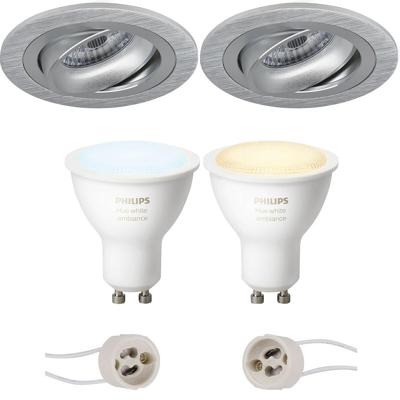 Philips Hue Inbouw LED Spot Set Ø92mm Mat Zilver - Kantelbaar - White Ambiance - Bluetooth