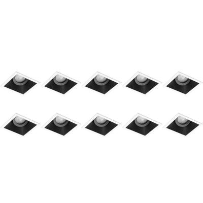 Spot Armatuur 10 Pack - Pragmi Zano Pro - GU10 Inbouwspot - Vierkant - Zwart/Wit - Aluminium - Kantelbaar - 93mm