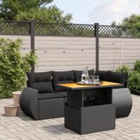 5-delige Loungeset met kussens poly rattan zwart - thumbnail