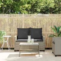 Tuinbank 2-zits met kussens & tafel poly rattan lichtgrijs - thumbnail