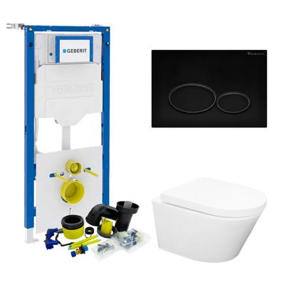 Geberit UP320 Toiletset Compleet | Inbouwreservoir | Wandcloset Wiesbaden Vesta Randloos 52cm | Set24 met Drukplaat