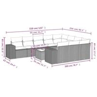 11-delige Loungeset met kussens poly rattan bruin - thumbnail