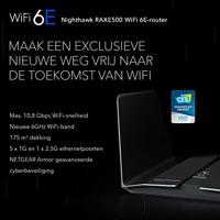 NETGEAR Nighthawk 12-Stream WiFi 6E-router (RAXE500) | AXE11000 Tri-Band draadloze snelheid (tot 10,8 Gbps) |Nieuwe 6 GHz-band | 2.500 vierkante meter dekking - thumbnail