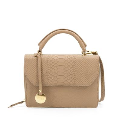 Leren dames handtas - taupe slangenprint - MŌSZ Kris L Leren dames handtas - taupe slangenprint - MŌSZ Kris L