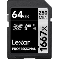 Lexar 1667X 64GB 250MB/s Professional U3 V60 UHS-II SDXC Geheugenkaart - thumbnail