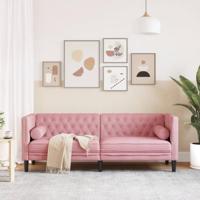 Driezitsbank Chesterfield-stijl met bolsters fluweel roze - thumbnail