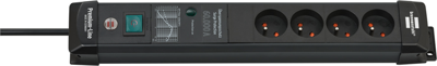 Brennenstuhl Premium-Line 60.000A Extension Lead With Surge Protection 4-Way Black 3M H05Vv-F 3G1,5 *Be* - 1951144400