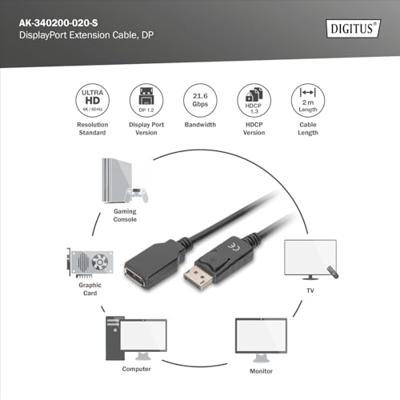 Digitus AK-340200-020-S DisplayPort-kabel DisplayPort Verlengkabel DisplayPort-stekker, DisplayPort-bus 2.00 m Zwart Digitus AK-340200-020-S DisplayPort-kabel DisplayPort Verlengkabel DisplayPort-stekker, DisplayPort-bus 2.00 m Zwart