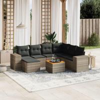 8-delige Loungeset met kussens poly rattan grijs - thumbnail