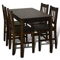 VidaXL Eettafel met 4 stoelen hout bruin - thumbnail