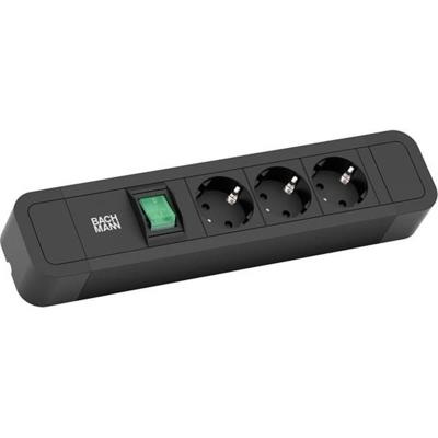 BACHMANN PRIMO2 stekkerdoos 3-voudig geaard, aluminium, met schakelaar, zwart, 2 m