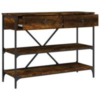 Wandtafel met lades en schappen bewerkt hout gerookt eikenkleur - thumbnail