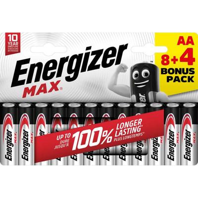 Energizer batterijen Max AA, blister van 8 stuks + 4 stuks gratis