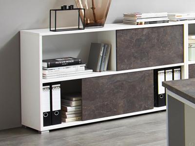 Boekenkast met schuifdeuren ALTO 2 vakken wit/beton