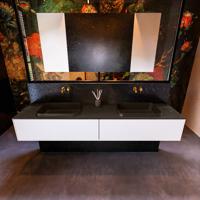 Badkamermeubelset Mondiaz Erin 200 cm met 2 Lades met RIDGE Wastafel Dubbel Urban Zonder Kraangaten Greeploos Mat Talc - thumbnail