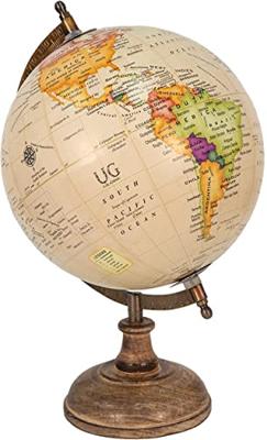 Clayre & Eef Wereldbol 22x37 cm Beige Bruin Hout Ijzer Rond Globe