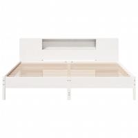 Bed met boekenkast zonder matras grenenhout wit 200x200 cm - thumbnail