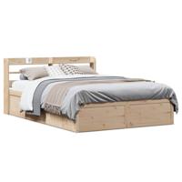 Bedframe met hoofdbord massief grenenhout wit 140x200 cm - thumbnail