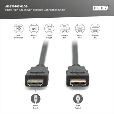 Digitus AK-330107-010-S HDMI-kabel HDMI Aansluitkabel HDMI-A-stekker, HDMI-A-stekker 1.00 m Zwart 4K UHD, Audio Return Channel (ARC), Vergulde steekcontacten Digitus AK-330107-010-S HDMI-kabel HDMI Aansluitkabel HDMI-A-stekker, HDMI-A-stekker 1.00 m Zwart 4K UHD, Audio Return Channel (ARC), Vergulde steekcontacten
