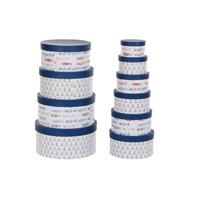 Set van opstapelbare opbergboxen DKD Home Decor Navy Strepen Wit Marineblauw Karton (37,5 x 37,5 x 18 cm) - thumbnail