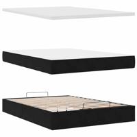 Ottoman bed met matras 140x200cm fluweel zwart - thumbnail