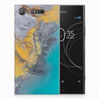 Sony Xperia XZ1 TPU Siliconen Hoesje Marble Blue Gold - thumbnail