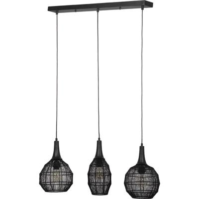 LED Hanglamp - Hangverlichting - Trion Sorana - E27 Fitting - 3-lichts - Rechthoek - Mat Zwart - Metaal