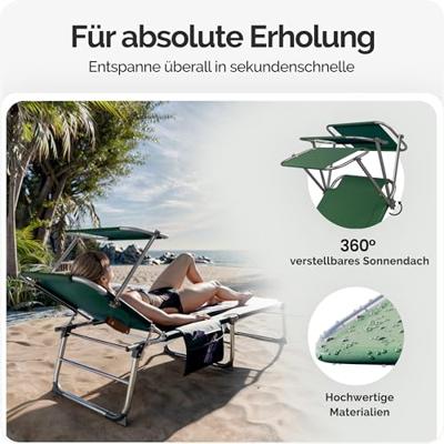 Ligbed Ibiza Groen 190x59x29cm Alu Zonnescherm Ligbed Ibiza Groen 190x59x29cm Alu Zonnescherm