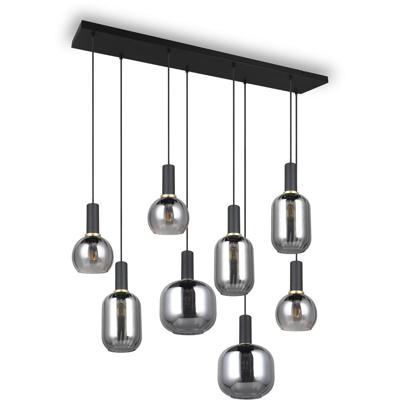 Stijlvolle LED Hanglamp - 8 Lichtpunten - Mat Zwart & Verchroomd Glas
