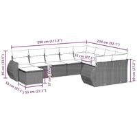 10-delige Loungeset met kussens poly rattan zwart - thumbnail