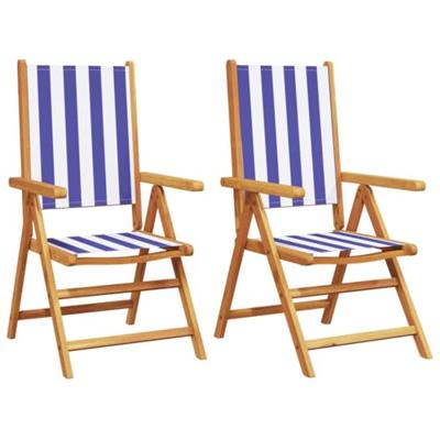 Tuinstoelen 2 st massief acaciahout en stof blauw en wit - thumbnail