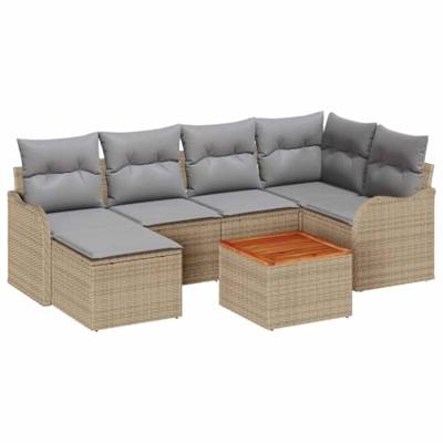 Tuinbankenset met opslag 7 pcs Beige en Licht Grijs poly rattan