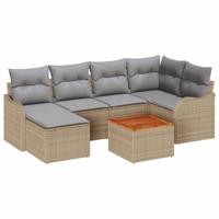 Tuinbankenset met opslag 7 pcs Beige en Licht Grijs poly rattan - thumbnail