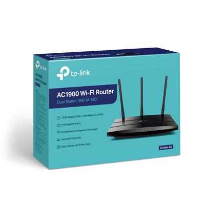 TP-Link Archer A8 Dual Band WiFi Router (600 Mbit/s 2.4GHz, 1300Mbit/s 5GHz), 4 Gigabit LAN Ports, Print/Media/FTP Server, Gastnetwerk