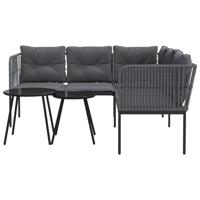 Loungeset met kussens staal en textileen zwart - thumbnail