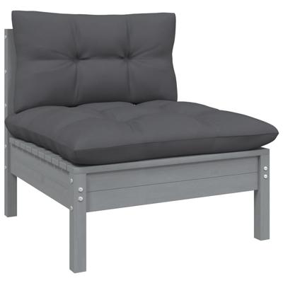 7-delige Loungeset met kussens massief grenenhout grijs - thumbnail