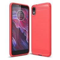 Geborsteld textuur Carbon Fiber schokbestendig TPU Case voor MOTO E6 (rood) - thumbnail