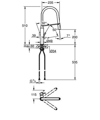 Grohe QuickFix Feel keukenmengkraan met flexibele uitloop RVS