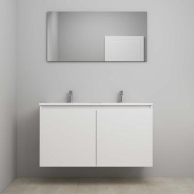 On-Line Badkamermeubelset - 120 cm - Voorgemonteerd - Greeploos 2 Deuren - Acryl Wastafel - 2 Kraangaten - Spiegel - Hoogglans Wit