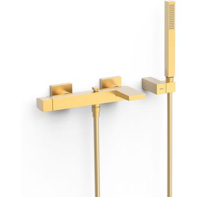 Badkraan Tres Slim | Opbouw | Mengkraan | Incl.Handdoucheset | 2-weg | hoh 15 cm | 1-knop | Vierkant | 24k Goud mat