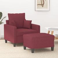 Fauteuil met voetenbank 60 cm stof wijnrood - thumbnail