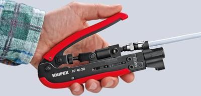 Knipex 97 40 20 SB Compressiegereedschap Geschikt voor: F-stekker, BNC-stekker, RCA-stekker RG59, RG6, RG11