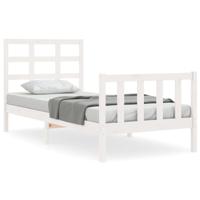Bedframe met hoofdbord massief hout wit - thumbnail